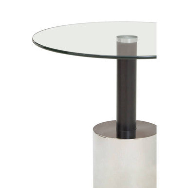 Orsina Oria Glass End Table – Black and Silver Pedestal Side Table