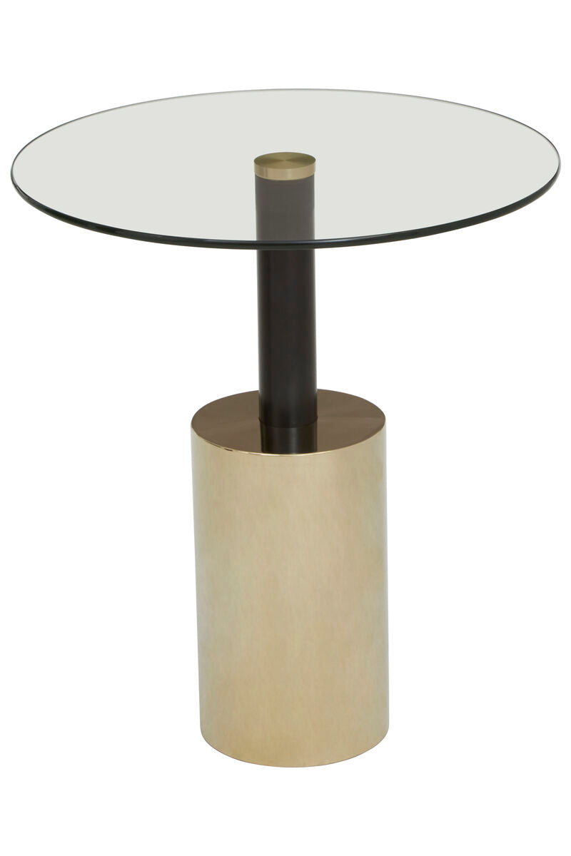 Orsina Oria Glass End Table – Black and Gold Metal Pedestal Side Table
