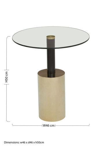 Orsina Oria Glass End Table – Black and Gold Metal Pedestal Side Table