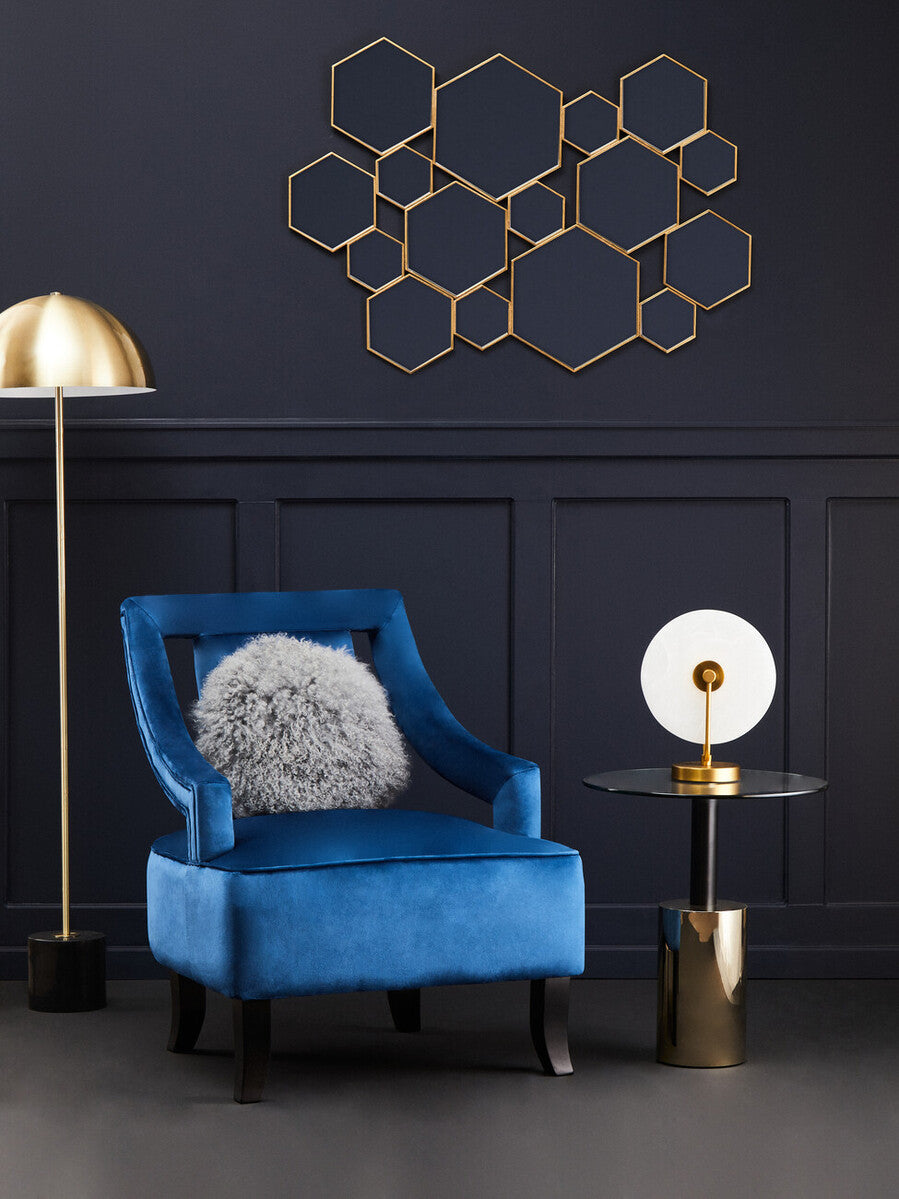 Orsina Oria Glass End Table – Black and Gold Metal Pedestal Side Table