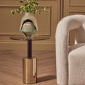 Orsina Oria Glass End Table – Black and Gold Metal Pedestal Side Table