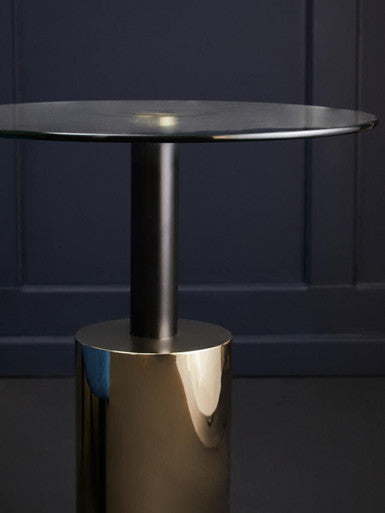 Orsina Oria Glass End Table – Black and Gold Metal Pedestal Side Table