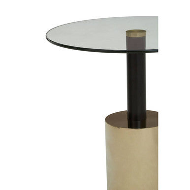 Orsina Oria Glass End Table – Black and Gold Metal Pedestal Side Table