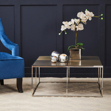 Orsina Oria Mixed Metal Coffee Table | Checked Stainless Steel Square