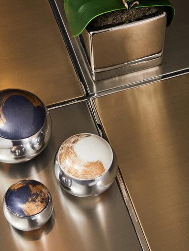 Orsina Oria Mixed Metal Coffee Table | Checked Stainless Steel Square