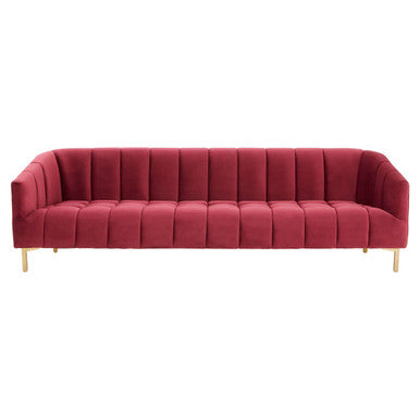 Orsina Bella 3-Seater Wine Velvet Sofa with Gold Legs – Channel Tufted