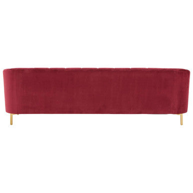 Orsina Bella 3-Seater Wine Velvet Sofa with Gold Legs – Channel Tufted