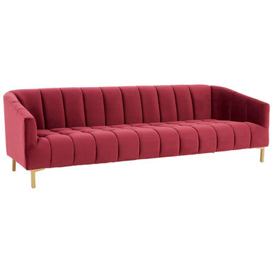 Orsina Bella 3-Seater Wine Velvet Sofa with Gold Legs – Channel Tufted