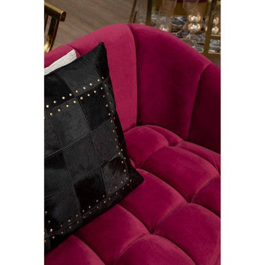 Orsina Bella 3-Seater Wine Velvet Sofa with Gold Legs – Channel Tufted