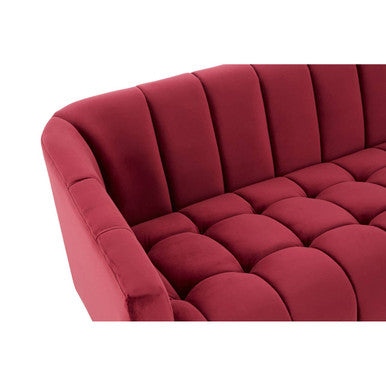 Orsina Bella 3-Seater Wine Velvet Sofa with Gold Legs – Channel Tufted