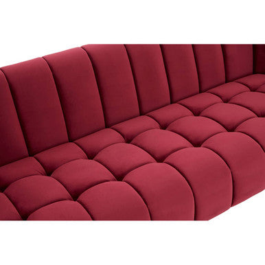 Orsina Bella 3-Seater Wine Velvet Sofa with Gold Legs – Channel Tufted