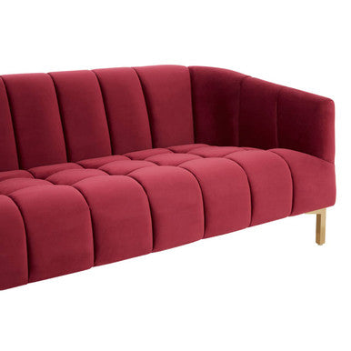 Orsina Bella 3-Seater Wine Velvet Sofa with Gold Legs – Channel Tufted