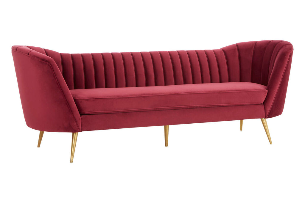 Orsina Binky 3-Seater Wine Velvet Sofa with Gold Legs | Modern Couch