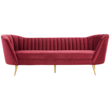 Orsina Binky 3-Seater Wine Velvet Sofa with Gold Legs | Modern Couch