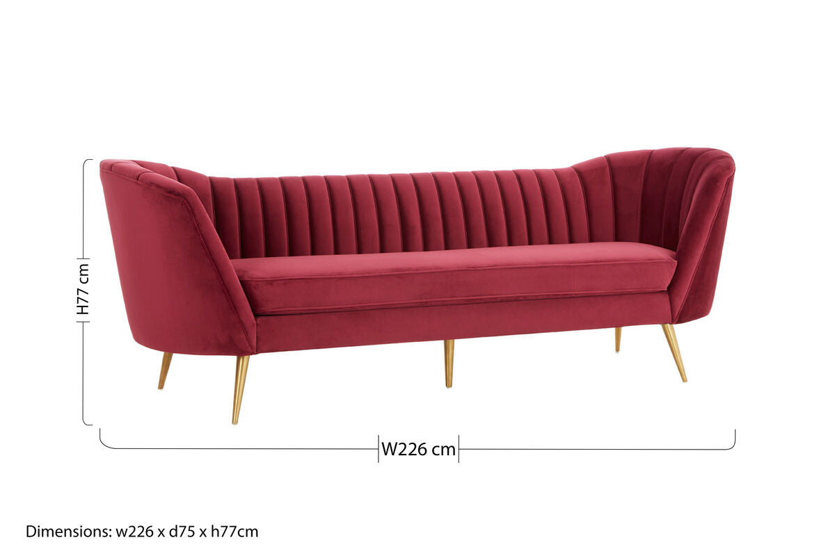 Orsina Binky 3-Seater Wine Velvet Sofa with Gold Legs | Modern Couch
