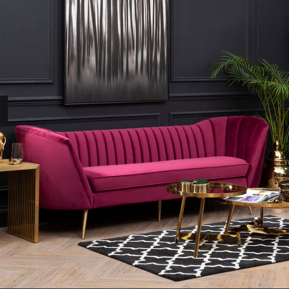 Orsina Binky 3-Seater Wine Velvet Sofa with Gold Legs | Modern Couch