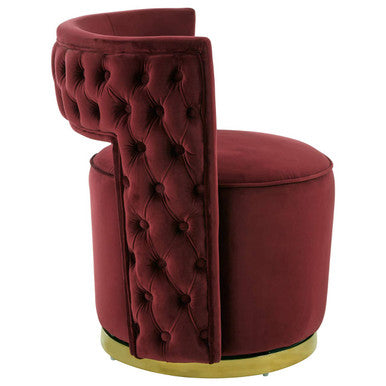 Orsina Bola Velvet Swivel Tub Chair – Red Wine with Gold Base
