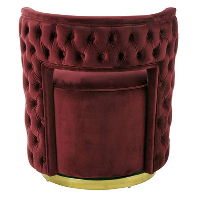 Orsina Bola Velvet Swivel Tub Chair – Red Wine with Gold Base