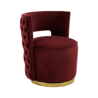 Orsina Bola Velvet Swivel Tub Chair – Red Wine with Gold Base