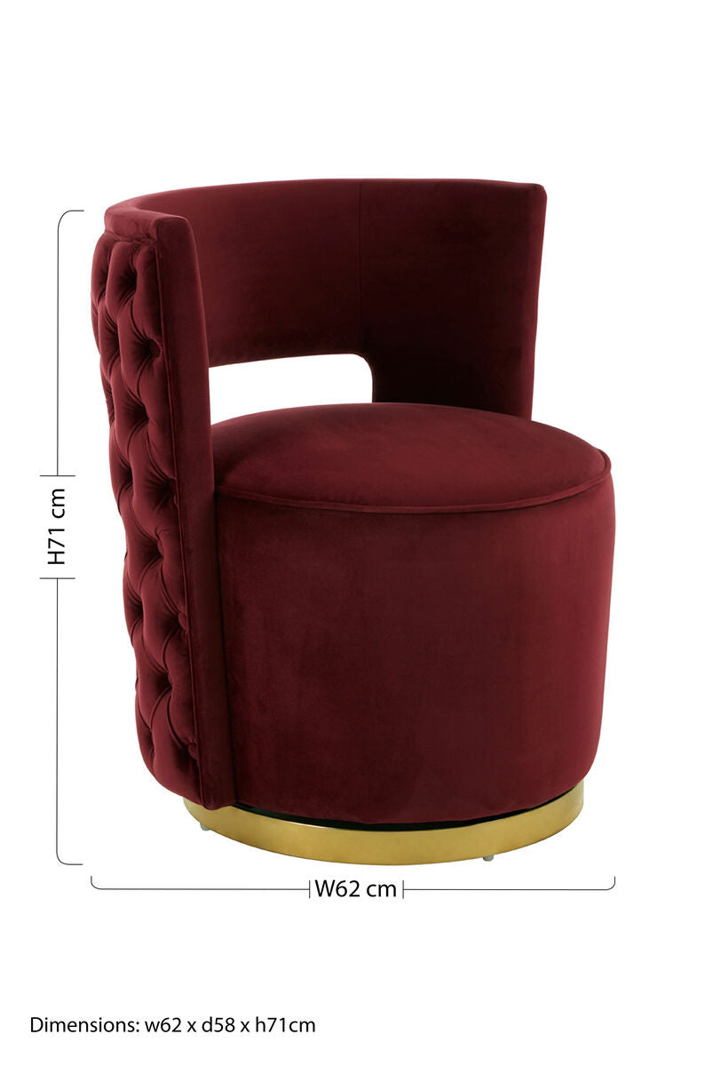 Orsina Bola Velvet Swivel Tub Chair – Red Wine with Gold Base