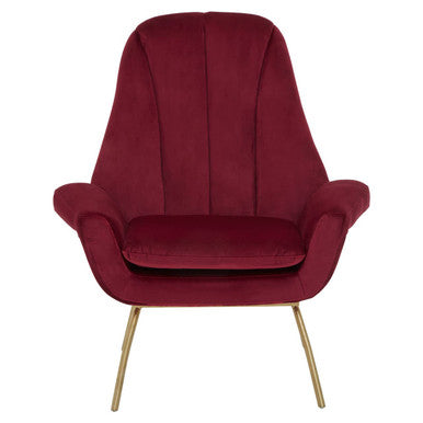 Orsina Billi Wine Velvet Lounge Chair – Tufted Armchair with Gold Legs