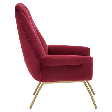 Orsina Billi Wine Velvet Lounge Chair – Tufted Armchair with Gold Legs