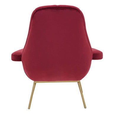 Orsina Billi Wine Velvet Lounge Chair – Tufted Armchair with Gold Legs
