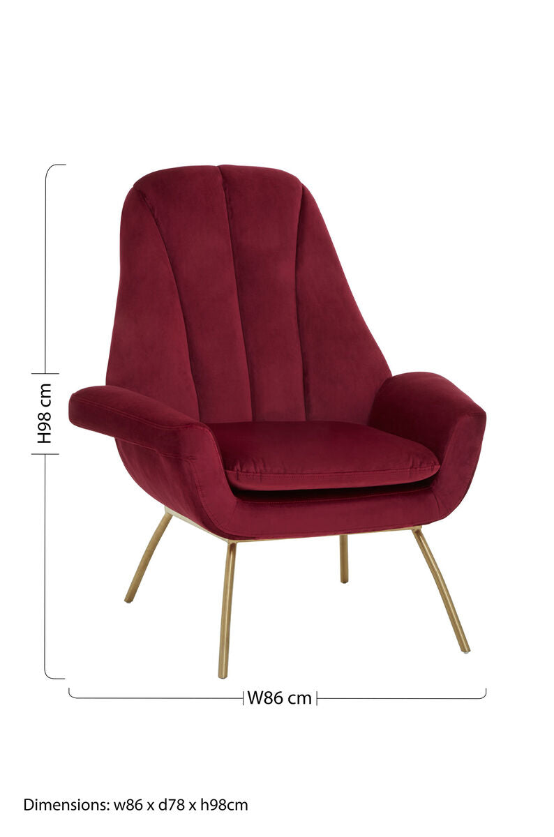 Orsina Billi Wine Velvet Lounge Chair – Tufted Armchair with Gold Legs