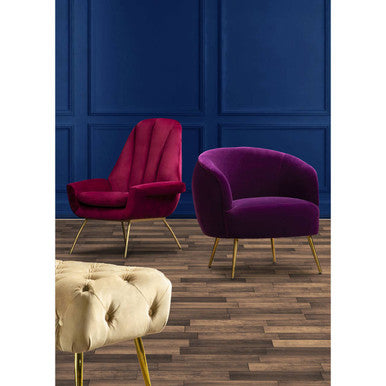 Orsina Billi Wine Velvet Lounge Chair – Tufted Armchair with Gold Legs