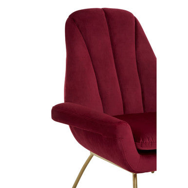 Orsina Billi Wine Velvet Lounge Chair – Tufted Armchair with Gold Legs