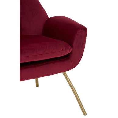 Orsina Billi Wine Velvet Lounge Chair – Tufted Armchair with Gold Legs