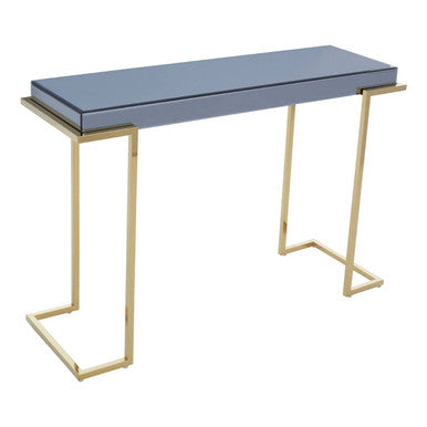 Orsina Kaso Grey Mirrored Console Table | Gold Stainless Steel Base