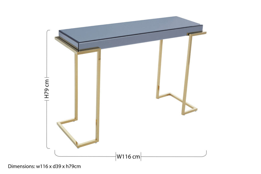 Orsina Kaso Grey Mirrored Console Table | Gold Stainless Steel Base