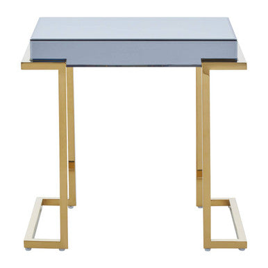 Orsina Kaso C-Shaped End Table – Grey Mirrored Top & Gold Base