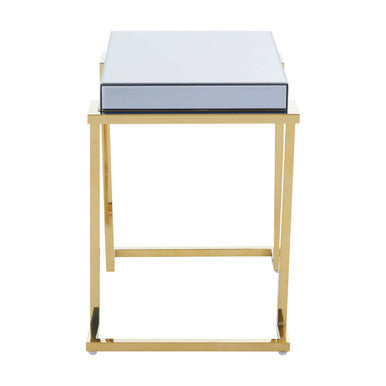 Orsina Kaso C-Shaped End Table – Grey Mirrored Top & Gold Base