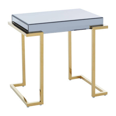 Orsina Kaso C-Shaped End Table – Grey Mirrored Top & Gold Base