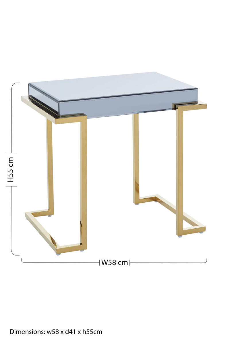 Orsina Kaso C-Shaped End Table – Grey Mirrored Top & Gold Base