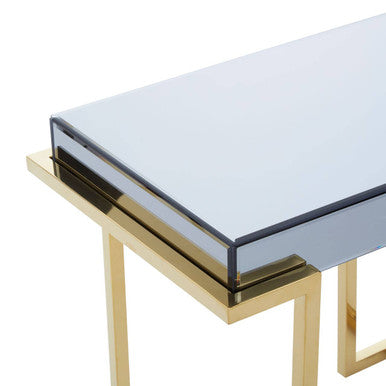 Orsina Kaso C-Shaped End Table – Grey Mirrored Top & Gold Base