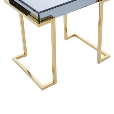 Orsina Kaso C-Shaped End Table – Grey Mirrored Top & Gold Base
