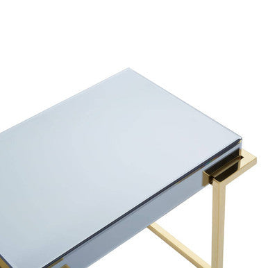 Orsina Kaso C-Shaped End Table – Grey Mirrored Top & Gold Base