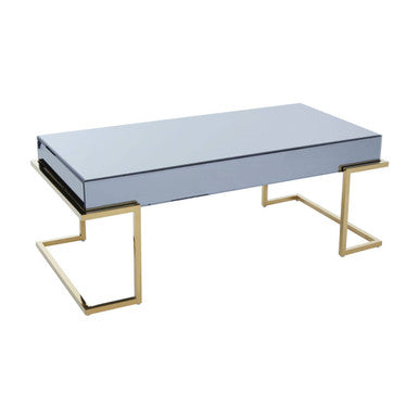 Orsina Kaso Coffee Table – Grey Mirrored Glass & Gold Sledge Base