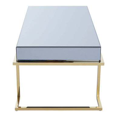 Orsina Kaso Coffee Table – Grey Mirrored Glass & Gold Sledge Base