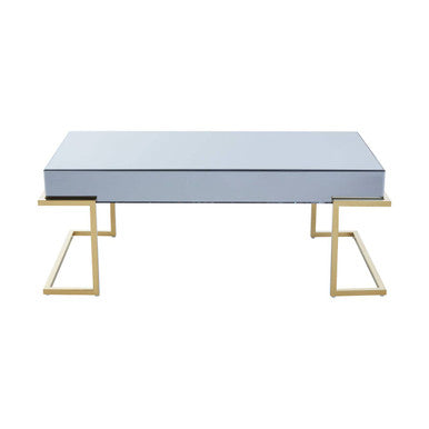 Orsina Kaso Coffee Table – Grey Mirrored Glass & Gold Sledge Base
