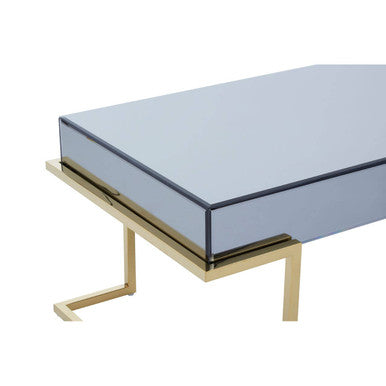Orsina Kaso Coffee Table – Grey Mirrored Glass & Gold Sledge Base