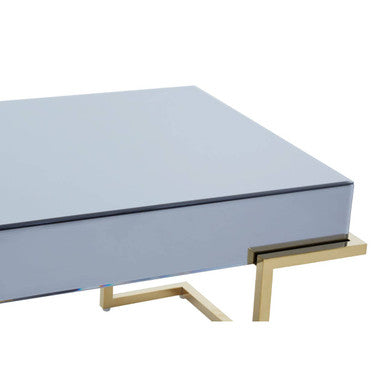 Orsina Kaso Coffee Table – Grey Mirrored Glass & Gold Sledge Base