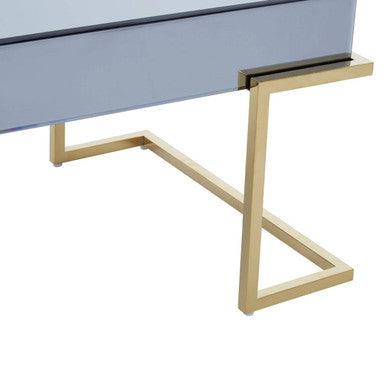 Orsina Kaso Coffee Table – Grey Mirrored Glass & Gold Sledge Base