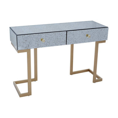 Orsina Kesena Mirrored Console Table | Brass Finish 2-Drawer Entryway