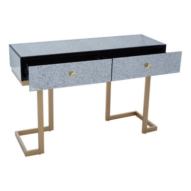 Orsina Kesena Mirrored Console Table | Brass Finish 2-Drawer Entryway