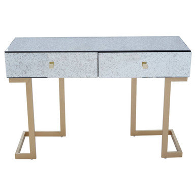 Orsina Kesena Mirrored Console Table | Brass Finish 2-Drawer Entryway