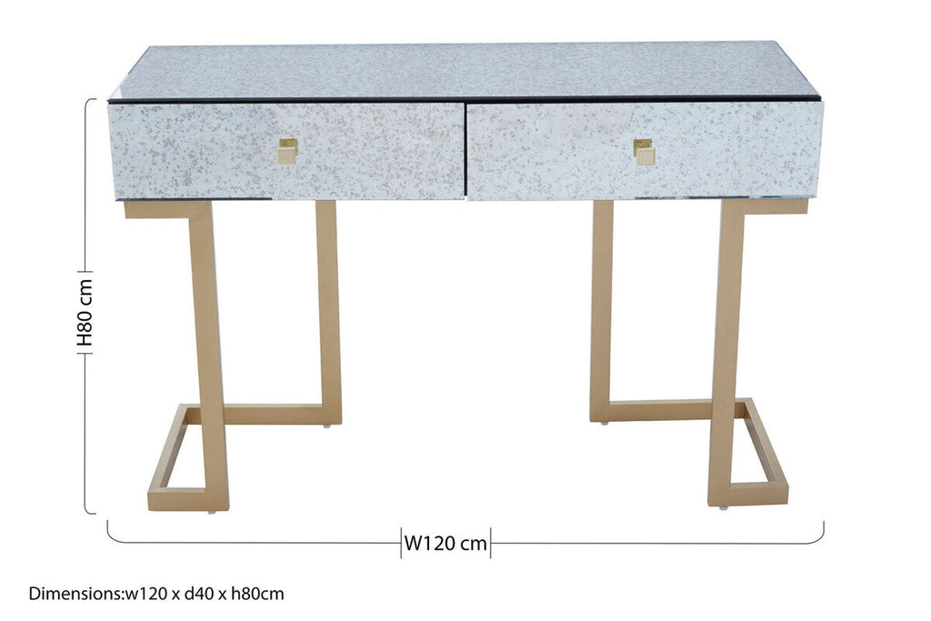 Orsina Kesena Mirrored Console Table | Brass Finish 2-Drawer Entryway